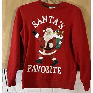 Holiday Time Unisex Small (34-36) Red Santa's Favorite Long Sleeve Sweatshirt‎